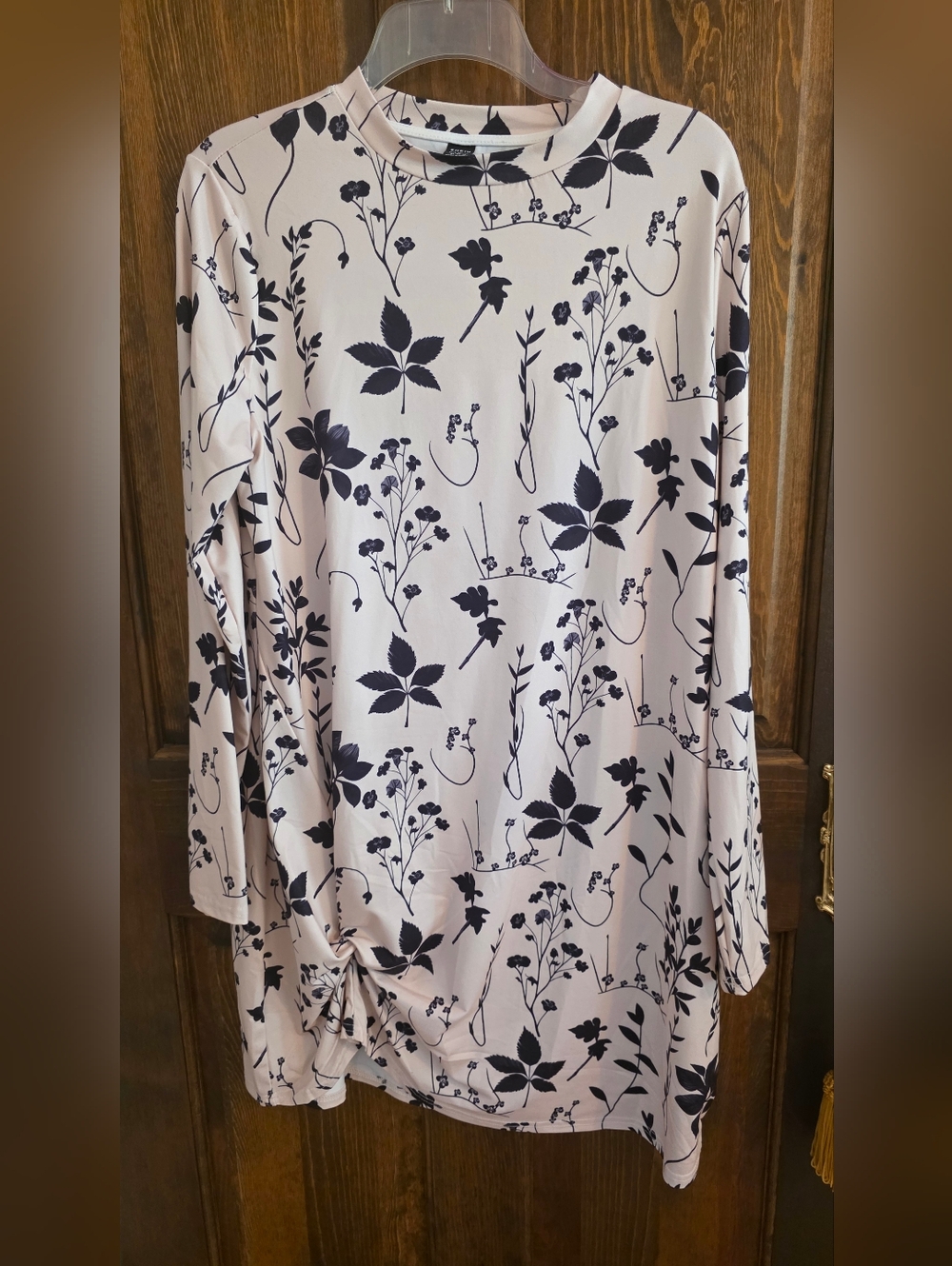 SHEIN Beige Floral Print Long Sleeve Midi Dress